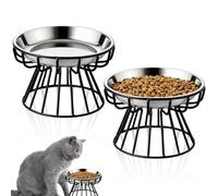 Lot de 2 gamelles surélevées pour chat en acier inoxydable 304 avec support en métal - Passe au lave-vaisselle