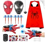 Lot de 2 Gant de Lanceur Spiderm de Enfant, avec 2 Masque et 1 Spiderm Cape, 2 Autocollants Jouet Spiderm, Jouets de Poignet de Lanceur D'araignée Jouets Éducatifs pour Enfants(A)