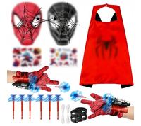 Lot de 2 Gant de Lanceur Spiderm, Spiderm Lanceur de Toile Avec 2 Masque et 1 Spiderm Cape, 2 Autocollants Jouet Spiderm, Jouets de Poignet de Lanceur D'araignée Jouets Éducatifs pour Enfants (C)