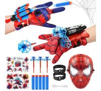 Lot de 2 Gant de Lanceur Spiderm,Spiderm Launcher,Lance Toile spiderm,Gants Spiderm Hero en Plastique avec Masque et Autocollants Gant de Cosplay en Plastique pour Enfants,Cosplay pour Enfants