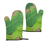 Lot de 2 gants de cuisine antidérapants à motif feuilles - Résistants à la chaleur - Pour barbecue