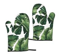 Lot de 2 gants de cuisine antidérapants et résistants à la chaleur - Motif feuilles de palmier tropicales - Pour barbecue, cuisine, pâtisserie, cadeau de chef.