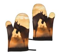 Lot de 2 gants de cuisine antidérapants pour cuisine Motif chevaux amoureux Gants de four résistants à la chaleur pour la cuisson au micro-ondes, la cuisson, le barbecue