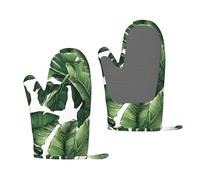 Lot de 2 gants de cuisine en gel de silice avec motif feuilles de palmier tropicales, isolation thermique, sans danger pour la cuisson, le barbecue, les cuisiniers