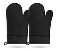 Lot de 2 gants de cuisine en silicone résistants à la chaleur pour 550 degrés avec imperméables et anti-soie, pour cuisson, barbecue, micro-ondes, lavables en machine, longueur 29,5 cm, noir