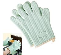 Lot de 2 gants de cuisine en silicone vert - Résistants à la chaleur - Doublure douce - Gants de cuisine antidérapants et imperméables