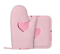 Lot de 2 gants de cuisine et maniques avec motif cœur rose - Lavables et résistants à la chaleur - Gants de cuisine antidérapants pour cuisine, pâtisserie, barbecue