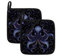 Lot de 2 gants de cuisine et maniques en forme de pieuvre - Résistants à la chaleur - Violet