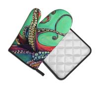 Lot de 2 gants de cuisine et maniques - Motif pieuvre mignon - Résistants à la chaleur - Pour la cuisine, la pâtisserie, les grillades