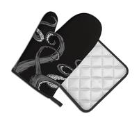 Lot de 2 gants de cuisine et maniques - Motif tentacule de pieuvre - Résistants à la chaleur - Pour la cuisine, la pâtisserie, les grillades