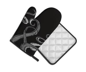 Lot de 2 gants de cuisine et maniques - Motif tentacule de pieuvre - Résistants à la chaleur - Pour la cuisine, la pâtisserie, les grillades