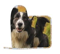 Lot de 2 gants de cuisine et maniques résistants à la chaleur, extra épais, longs, antidérapants, gants de cuisine Mohado Border Collie Dog Manique de cuisine pour cuisson au barbecue