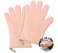 Lot de 2 gants de cuisine résistants à la chaleur avec doublure en coton et silicone épais pour 1200 ℃ avec imperméables et anti-soie, gants à cinq doigts pour la cuisson, le barbecue, le micro-ondes