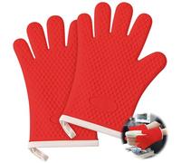 Lot de 2 gants de cuisine résistants à la chaleur avec doublure en coton et silicone épais pour 1200 ℃ avec imperméables et anti-soie, gants à cinq doigts pour la cuisson, le barbecue, le micro-ondes