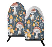 Lot de 2 gants de cuisine résistants à la chaleur en forme de feuilles de champignon - Mini gants de cuisine courts en coton matelassé avec poignée antidérapante, maniques isolées épaisses pour la