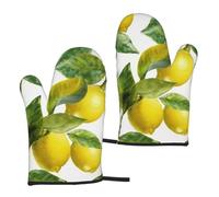 Lot de 2 gants de cuisine résistants à la chaleur, motif feuilles de citron, doublure douce, gants de four à micro-ondes pour barbecue, cuisson, grillades