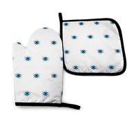 Lot de 2 Gants de Four et maniques à imprimé Evil Eye, Coussinets Chauds résistants, Gants de Cuisine pour Micro-Ondes, Barbecue, Cuisson, grillades