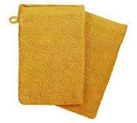 Lot de 2 Gants de Toilette en Coton Jaune Ocre Tissu éponge 15 x 21 cm - Atmosphera