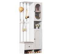 Lot de 2 garde-robes murales avec 2 armoires et banc à chaussures, garde-robe de couloir avec crochets et tiroir pour couloir, salon, 85 x 33,5 x 200 cm, blanc