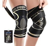 Lot de 2 genouillères en cuivre pour femme/homme - Genouillère de compression réglable avec sangle - Orthèse de genou médicale pour déchirure du ménisque, arthrite, soulagement des douleurs au genou,
