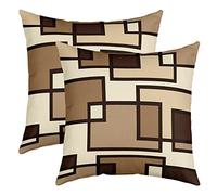 Lot De 2 Géométrie Taie d'oreiller 50x50cm Brun Géométrique Housse Coussin pour Maison Le Salon Décor Taie Oreiller Réversible Lignes Rayées Décor Modern Art Housse de Coussin