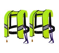Lot de 2 Gilets de Sauvetage gonflables automatiques 150 N avec Bandes réfléchissantes et sifflet supplémentaire, Gilet Bain Portable pour Adultes (Taille Unique), Vert Clair