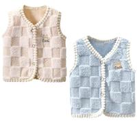 Lot de 2 gilets d'hiver chauds en polaire Sherpa sans manches avec fermeture éclair pour filles et garçons de 0 mois à 6 ans, style 1, 140 cm