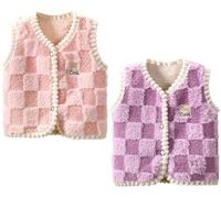 Lot de 2 gilets d'hiver chauds en polaire Sherpa sans manches avec fermeture éclair pour filles et garçons de 0 mois à 6 ans, Style 2, 140 cm