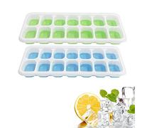 Lot de 2 glaçons carrés en silicone avec couvercle, 14 compartiments pour économiser de l'espace, empilables et faciles à enlever, vert + bleu