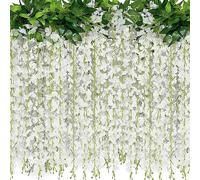 Lot de 2 glycines artificielles à suspendre avec 20 branches de glycine blanche de 1,8 m pour arche de mariage, fête, jardin, décoration d'intérieur (blanc)