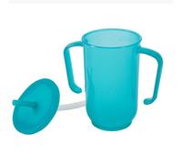 Lot de 2 gobelets anti-fuites en plastique pour personnes âgées, avec 2 poignées, paille et couvercle, pour adultes hospitalisés, handicapés et souffrant de dysphagie