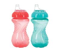 Lot de 2 gobelets avec bec souple - Gobelets anti-déversement avec prise en main facile - Sans BPA et passent au lave-vaisselle (turquoise et corail)