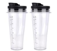 Lot de 2 gobelets de rechange avec couvercles pour mixeur Ninja, 710ML Blender Bol en Verre Pièces de Rechange de Tasse pour mixeur Ninja BN750EU BN800EU BN495EU CB350EU CB150EU CB100EU