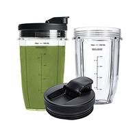 Lot de 2 gobelets de rechange de 532 ml compatibles avec le mixeur Ninja Nutri BN401, SS101, BN400, BN800, BN801, avec couvercles à siroter et à sceller améliorés - Pratique pour boire directement