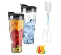 Lot de 2 gobelets de rechange pour mixeur Ninja, pièces de rechange avec couvercles, brosse de nettoyage, bague d'étanchéité pour BN750UK, BN800UK, BN495UK, CB350UK, facile à faire du jus et boire à