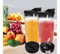 Lot de 2 Gobelets de Rechange pour Ninja Mixeur, 710ml Cup Gobelet de Remplacement avec Couvercles et 7 Ailettes Blade pour Mixeur Ninja, Blender Accessories pour Blender Ninja BL2012, BL2013, BL480