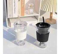 Lot de 2 Gobelets en Verre de 450 ml Avec Couvercle et Paille - Pour Adultes, Café, Smoothie, Thé aux Fruits - Tasse à Café Glacé à Emporter, Verres à Whisky