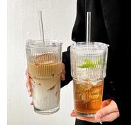 Lot de 2 gobelets en verre de 600 ml, avec couvercle et paille, pour matcha, café glacé, pour smoothie, hermétiques, design étanche, pour café glacé, verres à café, verres à boire (transparent)