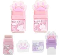 Lot de 2 gommes à rouleaux en forme de patte de chat rose pour enfants, rouleau coloré, gomme en caoutchouc de chat mignon, gomme pour enfants avec étui de rasage pour fournitures scolaires et de