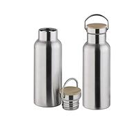 Lot de 2 gourdes en acier inoxydable 750 ml avec bouchon à vis et anse de transport.