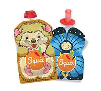Lot de 2 Gourdes Réutilisables 90 et 130ml | Collection Nature | Pour Bébé, Enfant et Adulte | Compotes, Purées, Smoothies | Étanches, Durables et Écologique | Fabriquées en Suisse et France | Squiz