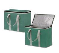 Lot de 2 Grand Sac Isotherme Couvercle et Poignées Renforcées, Glacière Pliable Courses Debout, Thermique Réutilisable, Repas Durable (Vert, Lot de 2)