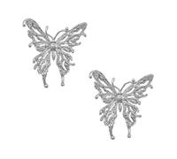Lot de 2 grandes bagues de manchette ouvertes en forme de papillon étincelant - Ton argenté texturé pour femme