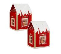 Lot de 2 grandes boîtes cadeaux de Noël vintage en forme de maison en carton pour Noël, fêtes, friandises, biscuits, friandises, collations (rouge)
