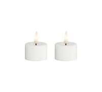 Lot de 2 grandes bougies chauffe-plat LED blanches sans flamme - Flamme vacillante - Cire véritable - Alimentée par piles