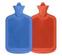 Lot de 2 grandes bouillotte en caoutchouc naturel nervuré de 2 L, anti-fuite, sécurisé pour soulager la douleur, les douleurs musculaires, les nuits froides et le confort (bleu + rouge)