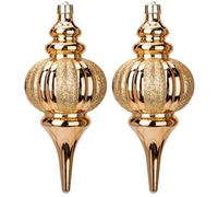 Lot de 2 grandes décorations de Noël - 26,5 cm - En forme de goutte - Boules de Noël incassables - Ornements suspendus - Dorées - Pour intérieur et fête