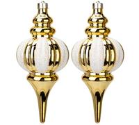 Lot de 2 grandes décorations de Noël, en forme de goutte, 26,5 cm, boules de Noël, incassables, ornements à suspendre, boules de Noël dorées et blanches, pour l'intérieur et les fêtes