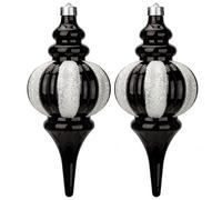 Lot de 2 Grandes décorations de Noël en Forme de Goutte de 26,5 cm - Boules de Noël Incassables - Ornements à Suspendre - Boules de Noël Noires et Blanc - pour l'intérieur et Les fêtes de Vacances
