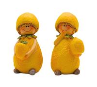 Lot de 2 grandes figurines décoratives de jardin en forme de citron, figurines de fruits en forme de citron, figurines d'été, citrons, enfants citrons en céramique en jaune, taille d'une figurine : L